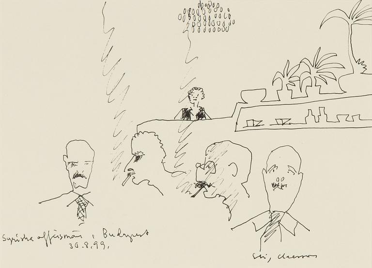 Stig Claesson, ink drawings, 4, framed together, signed.