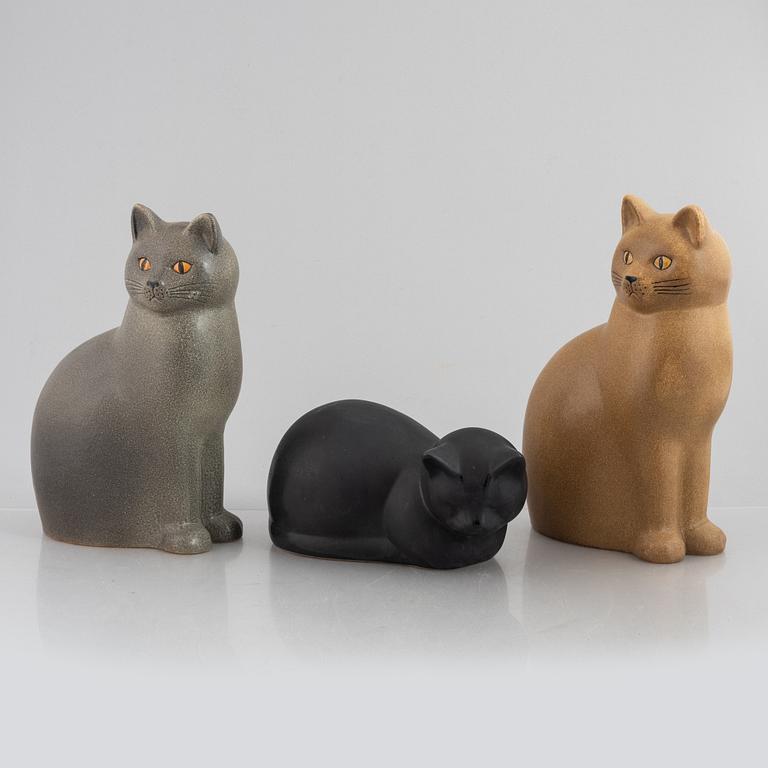 Lisa Larson, three cat figurines, K-studion, Gustavsberg, Sweden.