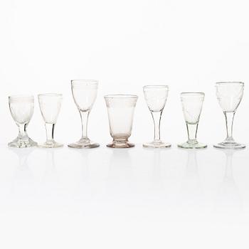 13 glasses, mostly Sweden, circa 1800.