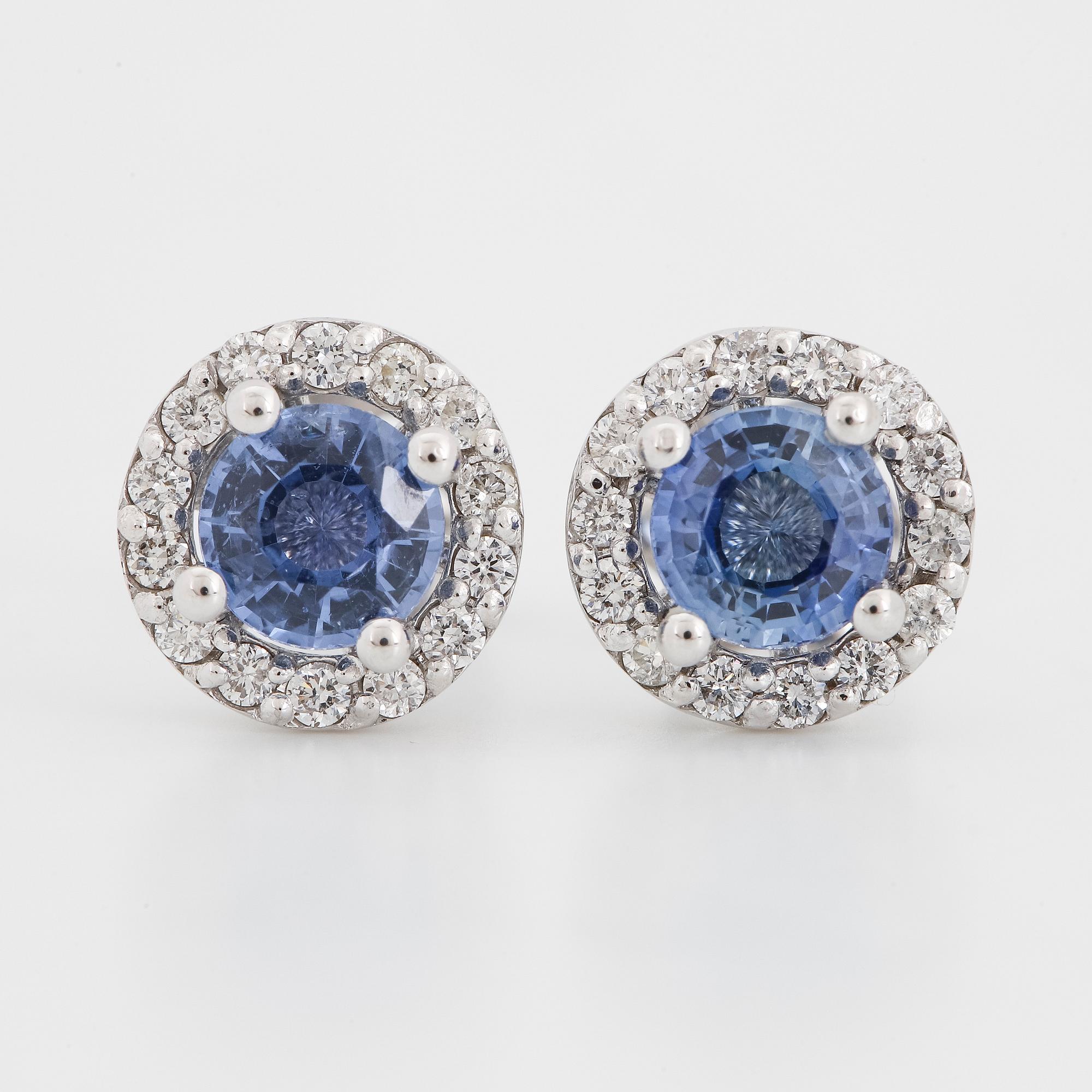 Sapphire and brilliant-cut diamond earrings.
