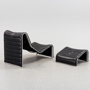 ERIC SIGFRID PERSSON, a leather upholstered lounge chair and foot stool from Möbelkultur AB.