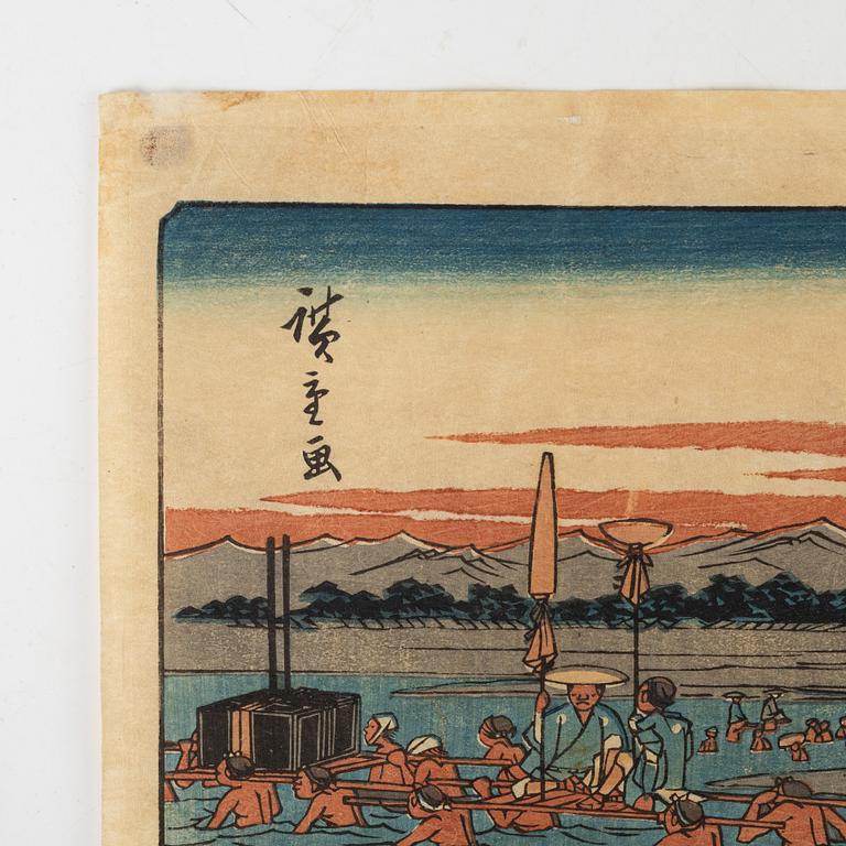 Utagawa Hiroshige II, after, seven woodblock prints.