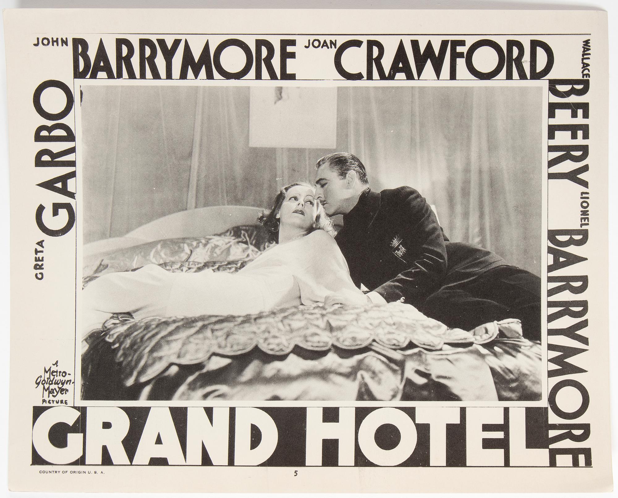 LOBBYCARD, 8 st, "Grand hotel", film med Greta Garbo, från tidigt 1950-tal, MGM.
