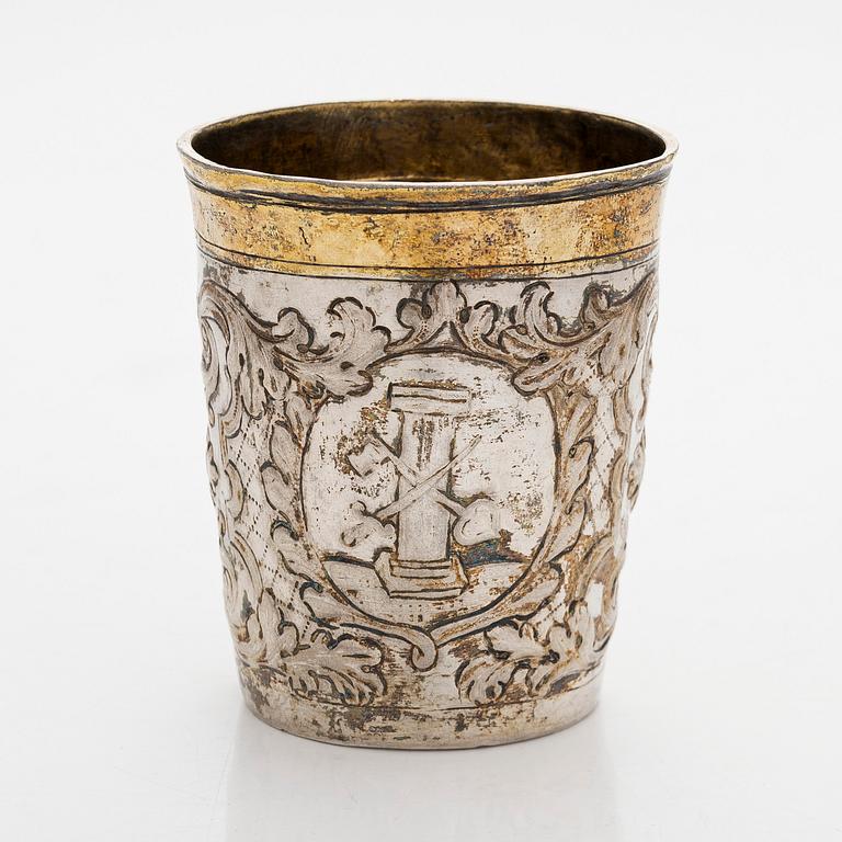 A Baroque parcel-gilt silver beaker, presumably by Timofei Silujanov, Moscow 1749.