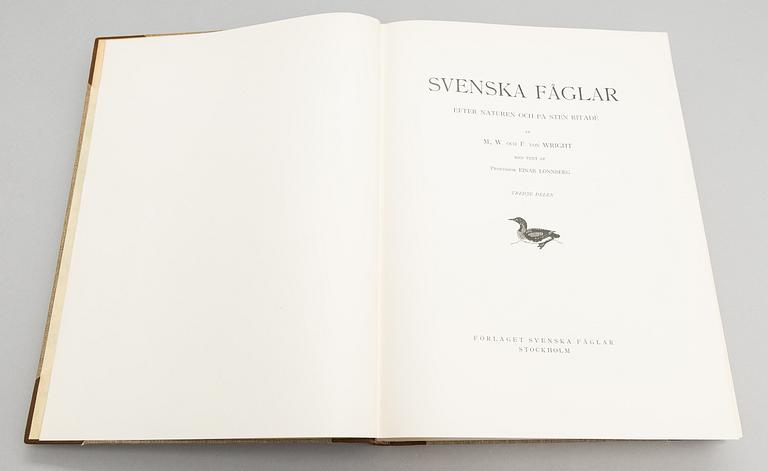 Book, 3 vol, "Svenska Fåglar", M,W & F von Wright. 1924 and 1929 Stockholm.