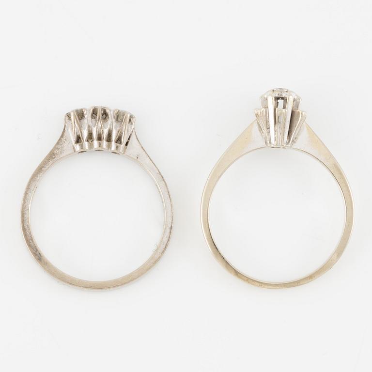 Rings, 2 pcs, 18K white gold with small diamonds.