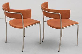 A pair of Erik Karlström steel and brown leather chairs,Stockholm ca 1965.