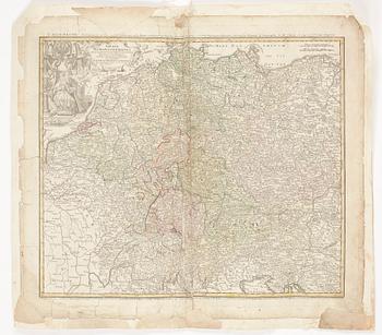 KARTA, handkolorerad, Baptisa Homano, 1600-tal.