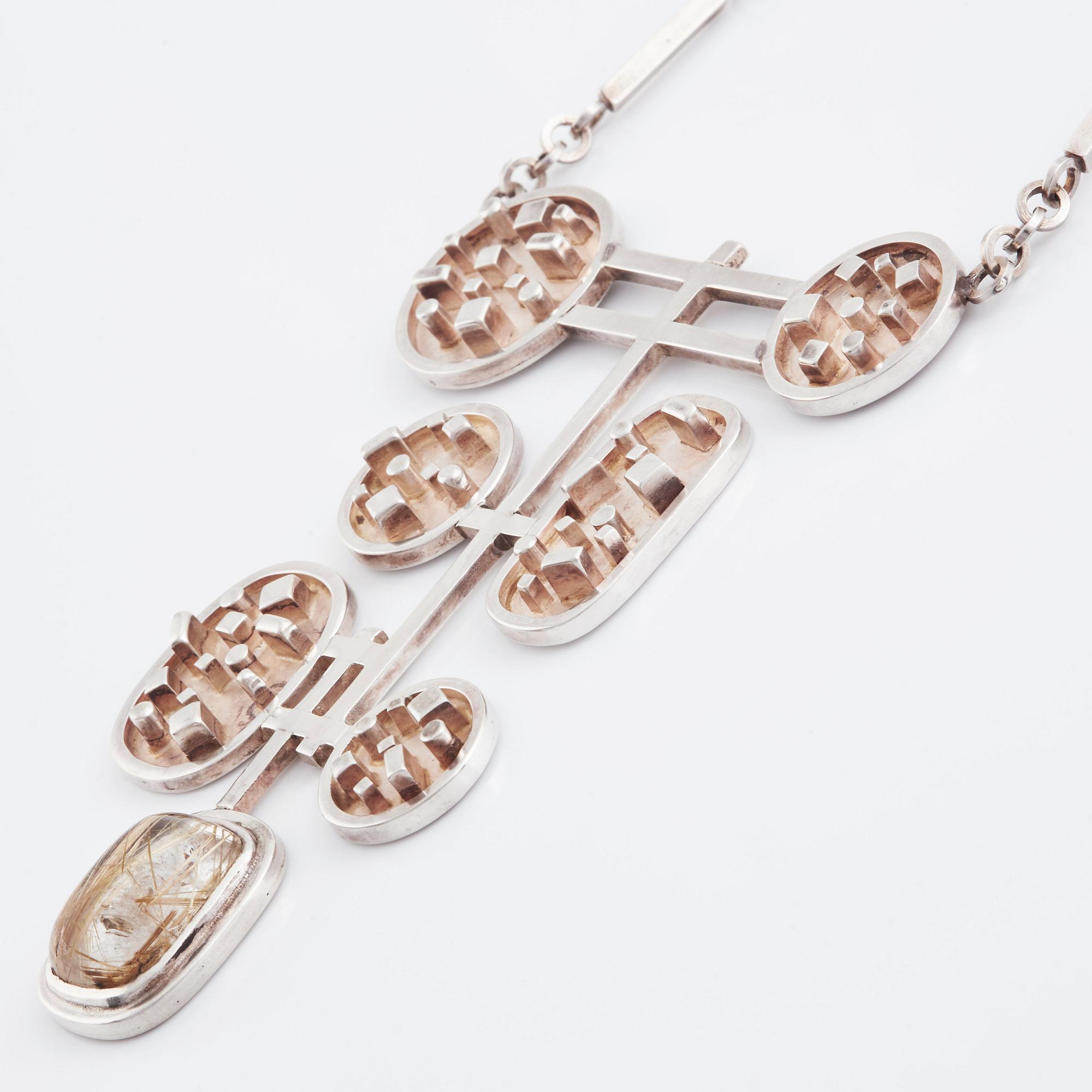 Claës Giertta, collier silver med rutilkvarts, Stockholm 1967.