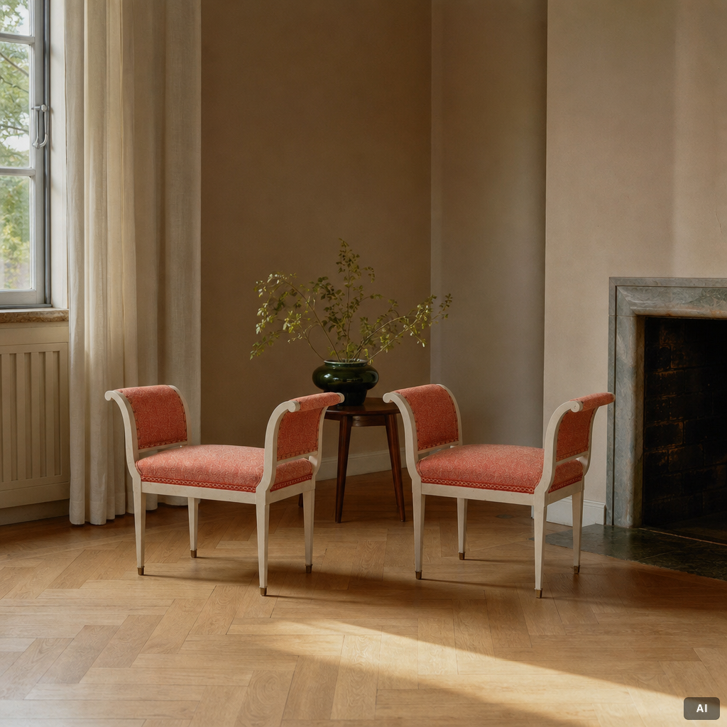 A pair of late Gustavian-style stools, ca 1900.