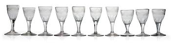 384. A set of ten similar (4+3+3) early 19th cent strong wine glass.