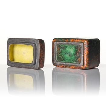 Hans Hedberg, a set of two faience boxes, Biot, France.