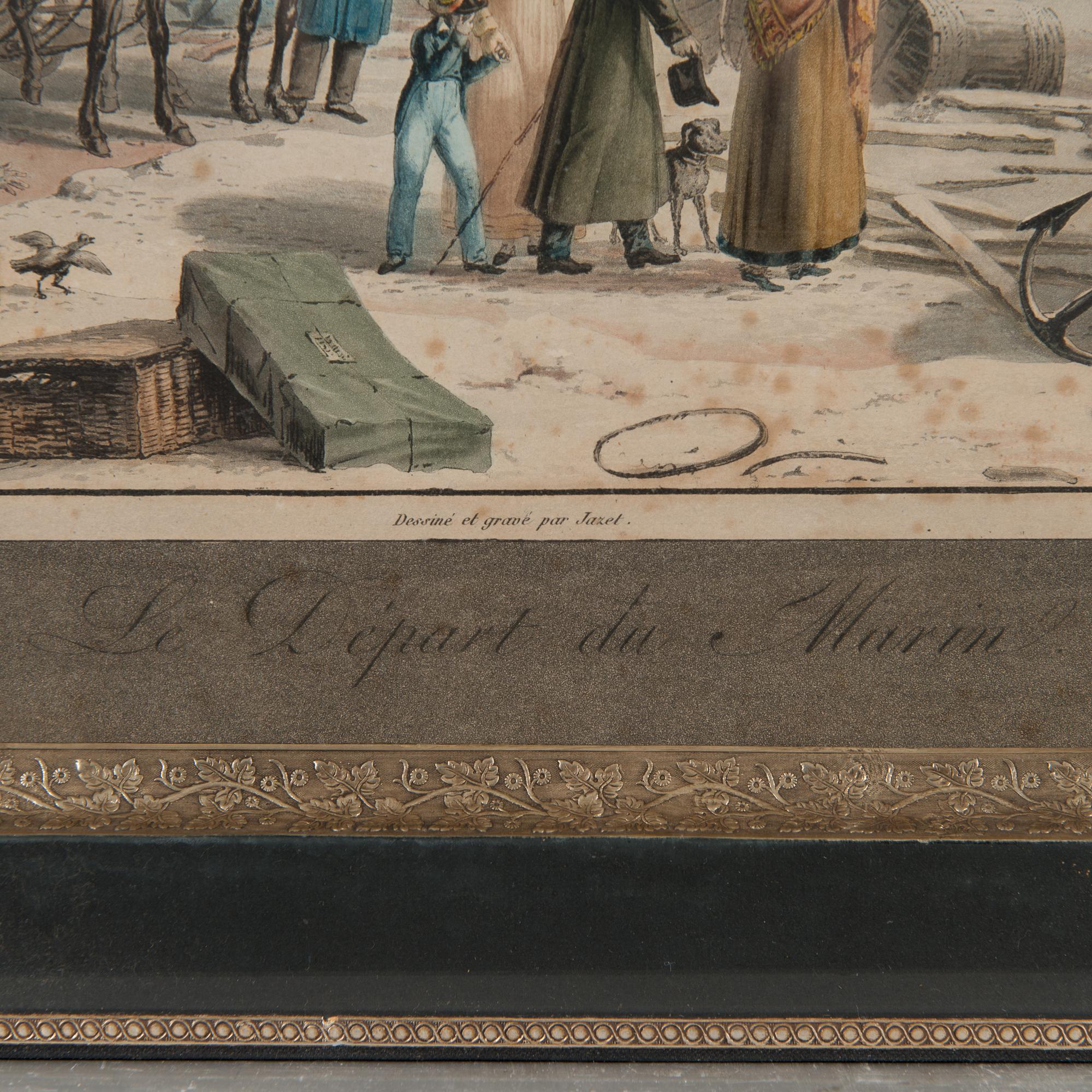 JEAN PIERRE MARIE JAZET, handkolorerad etsning, 1800-talets början.