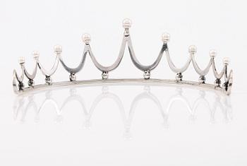 DIADEM, silver, odlade pärlor, svenska stämplar K&BC 1967.