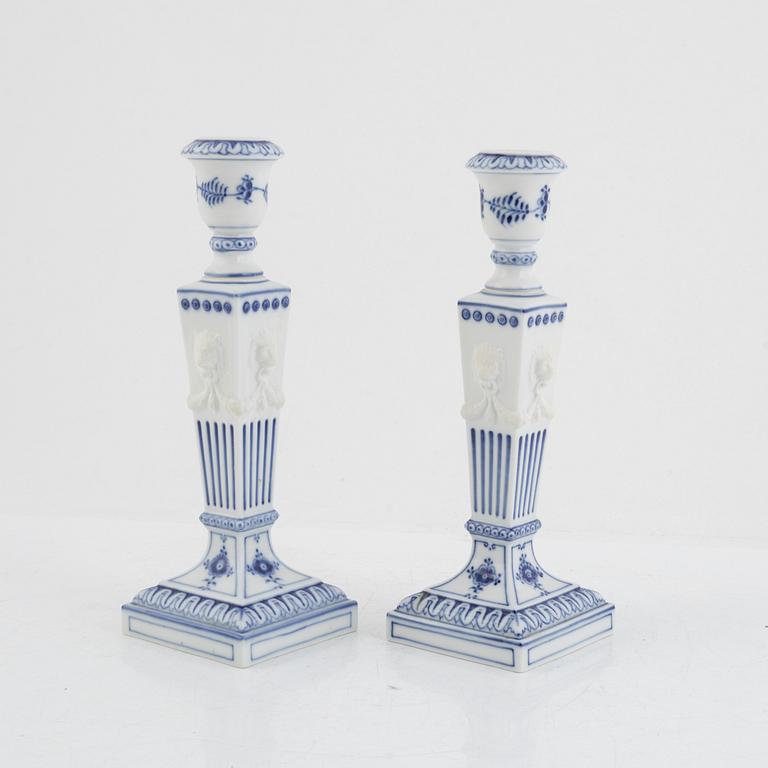 Candlesticks, a pair, porcelain, "Musselmalet", Royal Copenhagen, Denmark, 1967-68.