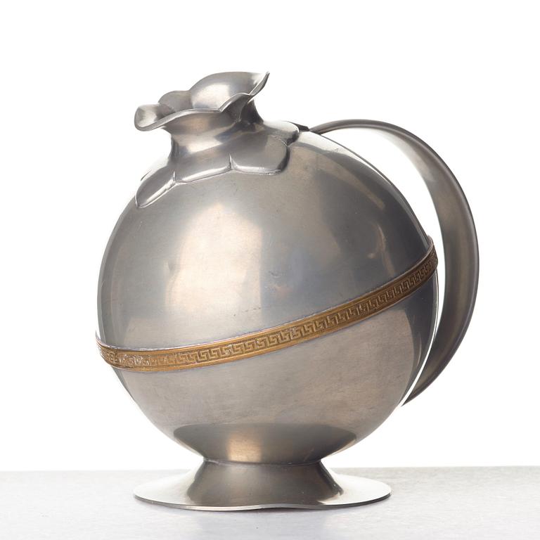 J.L. HULTMAN, a Swedish Grace pewter and brass decanter, Stockholm 1933.