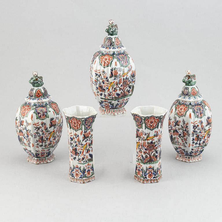 A five piece french faience garniture.