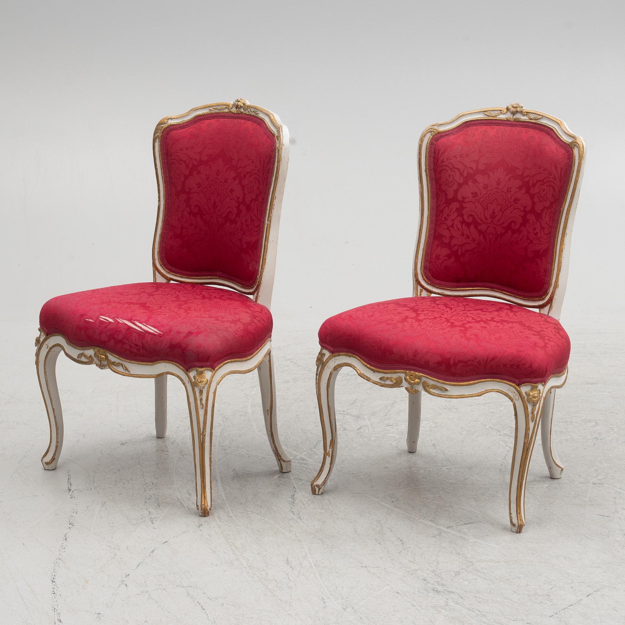 A pair of French Louis XV chairs, mid 18th century.