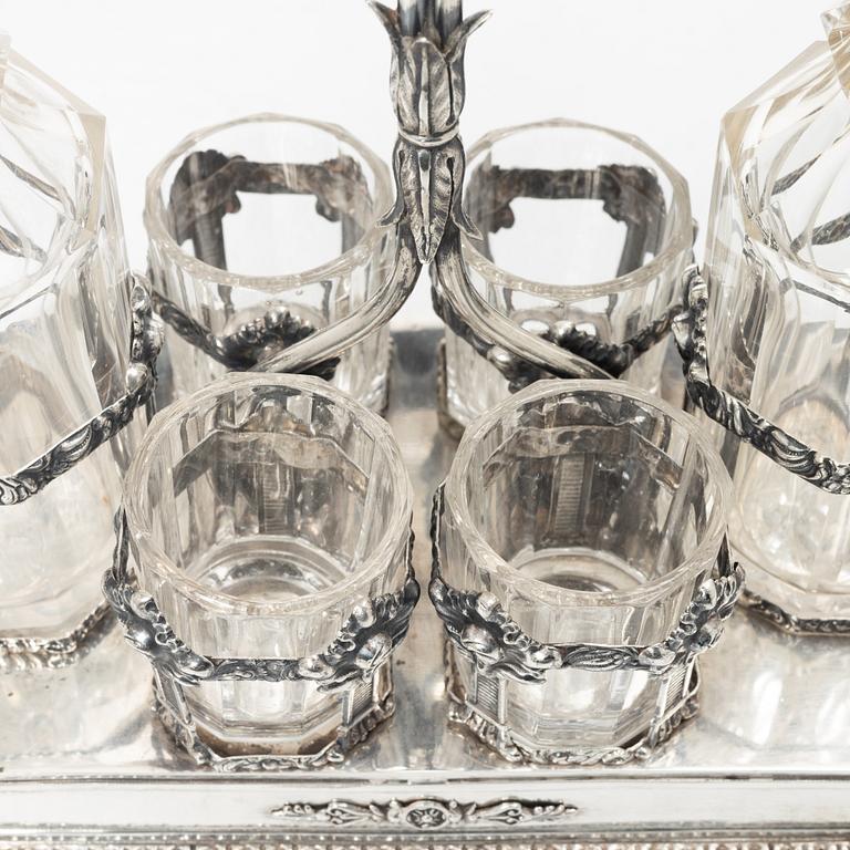 Adolf Zethelius, likörset, silver och glas, Stockholm 1821.