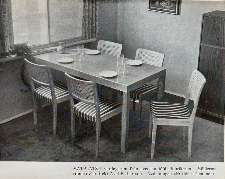 Axel Larsson, a rare set of eight chairs model "1030", Svenska Möbelfabrikerna, Bodafors, 1930s.