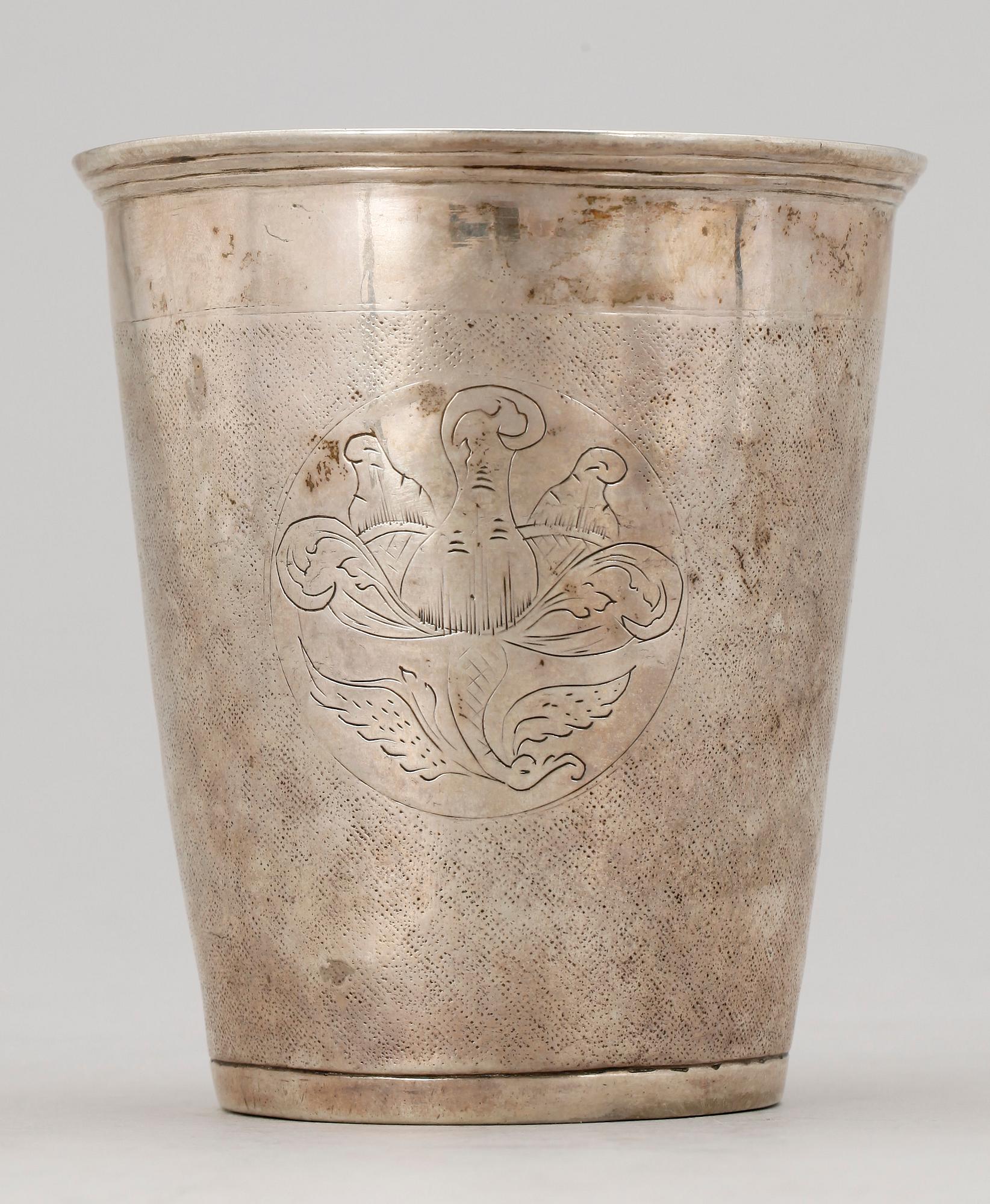 BÄGARE, silver, oidentifierade stämplar, Norge, 1700-tal. Vikt: 160 gram.