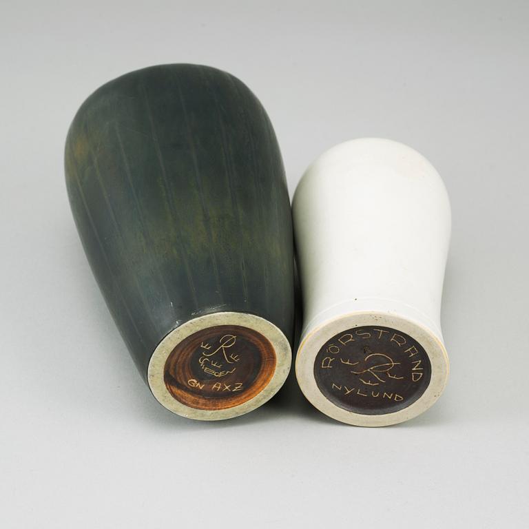 GUNNAR NYLUND, two stoneware vases and two bowls, Rörstrand, Sweden.