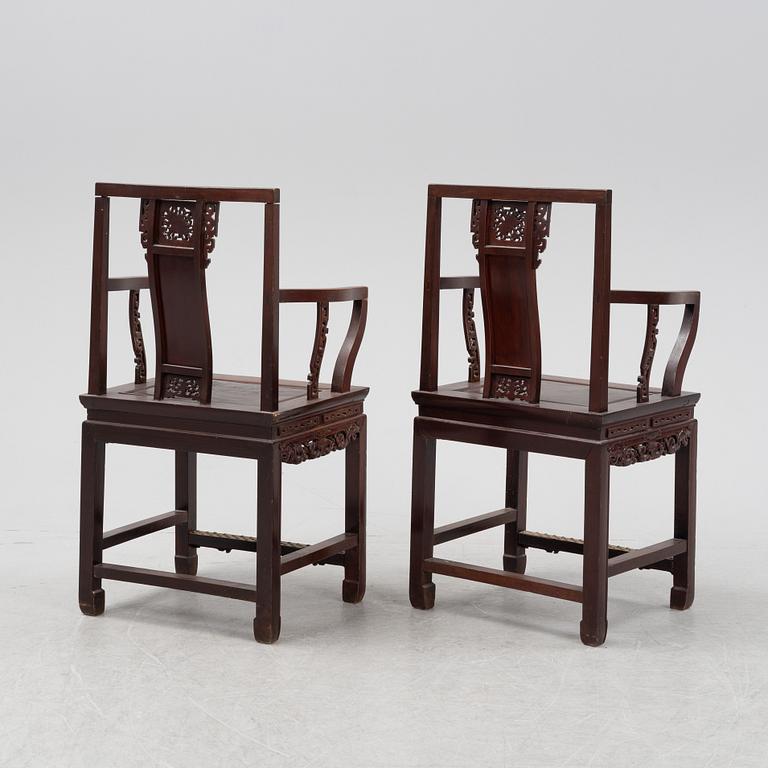 A pair of Chinese armchairs, Qing dynasty, presumably second half of the 19th Century.