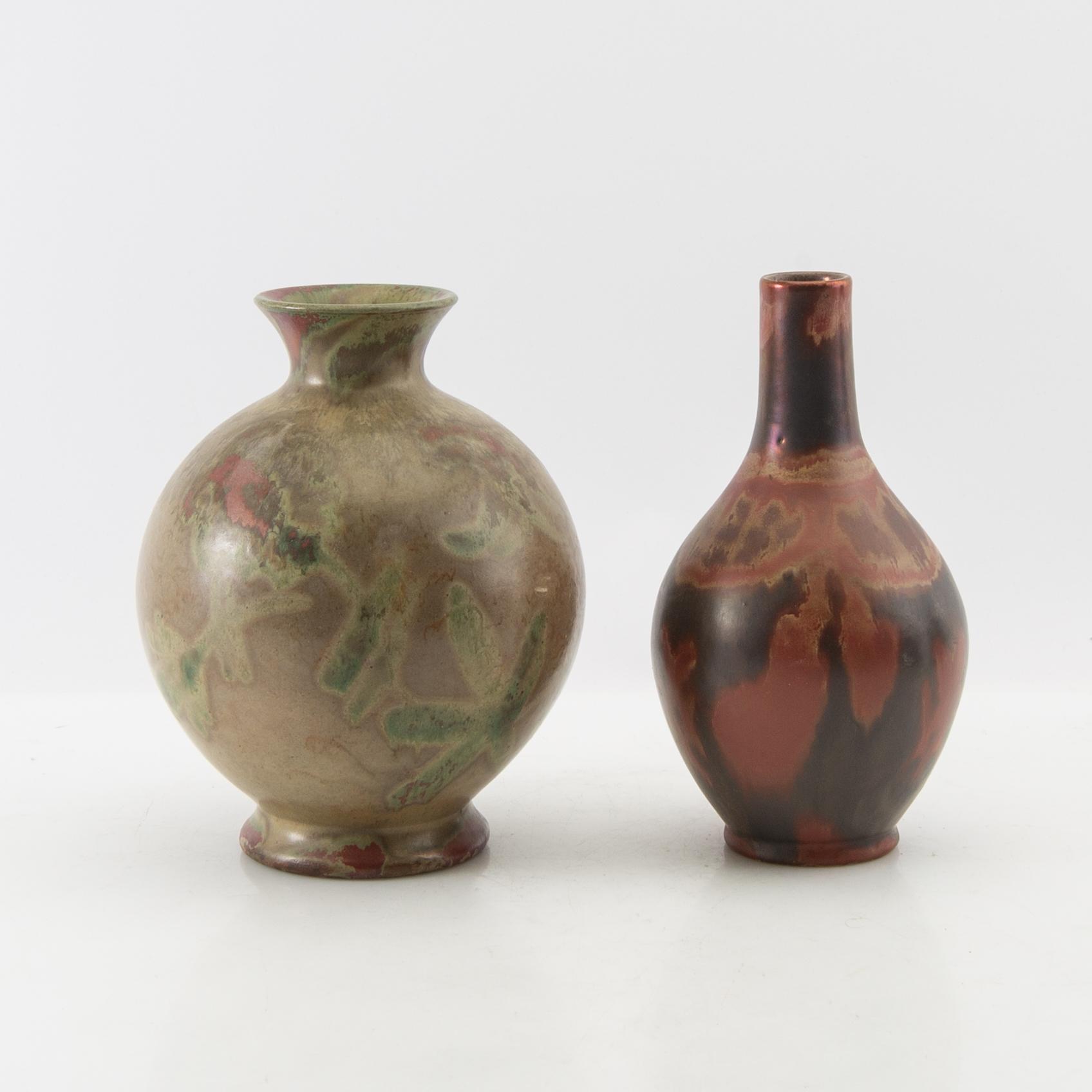 Andersson & Johansson vases 6 pcs Höganäs early 20th century glazed stoneware.