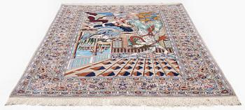 A pictoral Isfahan rug, part silk, c. 241 x 155 cm.