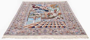 A pictoral Isfahan rug, part silk, c. 241 x 155 cm.