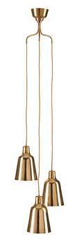 A Hans Bergström brass hanging lamp, Ateljé Lyktan, Åhus, 1940's-50's.