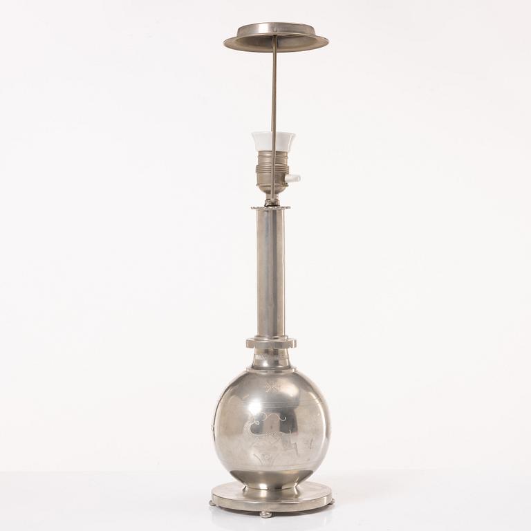 A Swedish Grace pewter table lamp, 1920's.