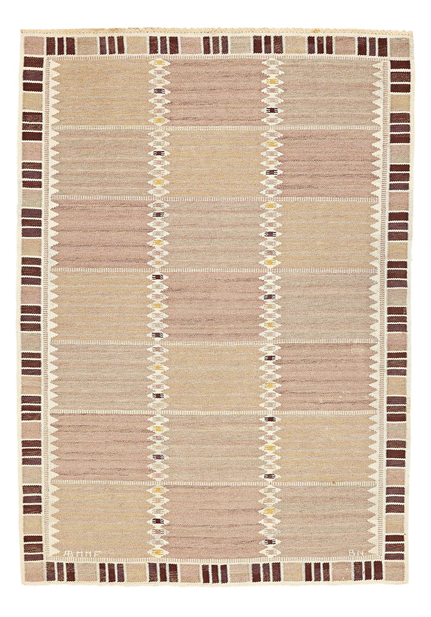 Barbro Nilsson, BARBRO NILSSON, A CARPET, "Salerno grå med enkel bård", flat weave, ca 245 x 170,5 cm, signed AB MMF BN.