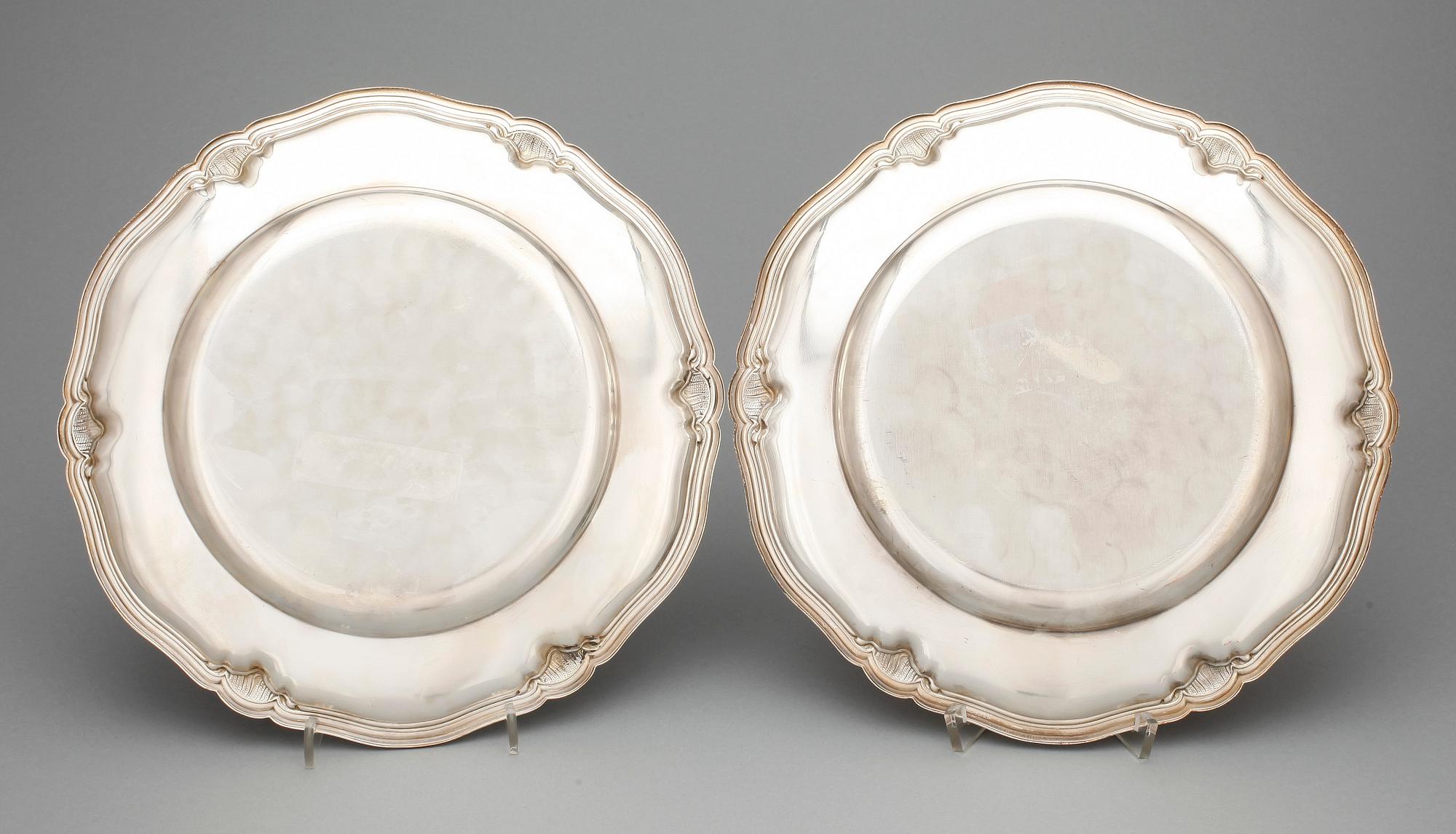 TALLRIKAR, 6 st, silver, GAB, Stockholm, 1938. Total vikt ca 2180 g.