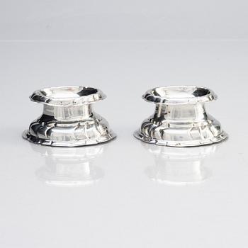 A pair of European Rococo 18th century silver salt-cellars.