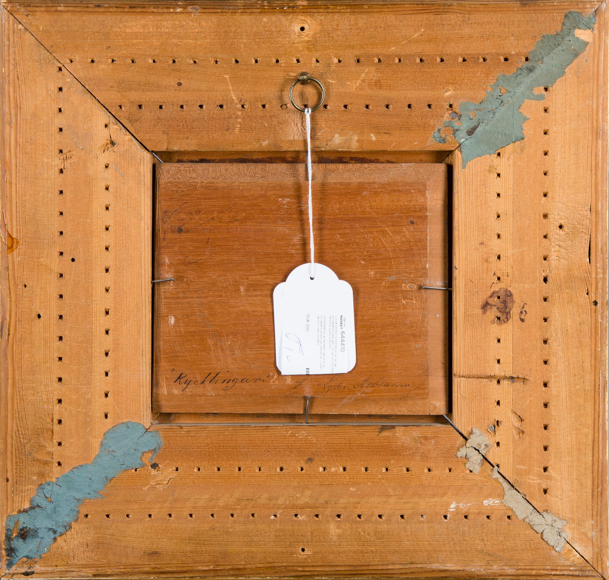 LYDIA ROBSAHM, öljy levylle, monogrammisigneerattu L.R., päivätty 95. A tergo signeerattu Lydia Robsahm.