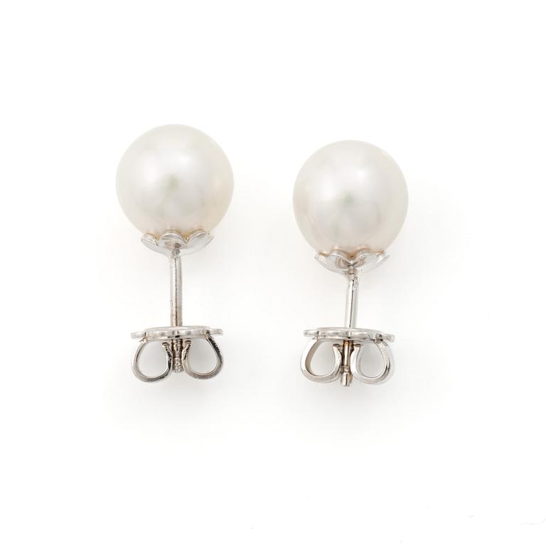 Earrings in 18K white gold with cultured freshwater pearls.