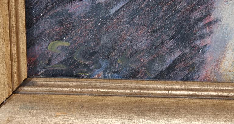 OKÄND KONSTNÄR, olja på pannå. 1900-talets första hälft.