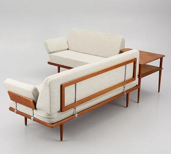 Peter Hvidt & Orla Mølgaard Nielsen, two 'Minerva' sofas and a coffee table, France & Son, Denmark, 1960's.