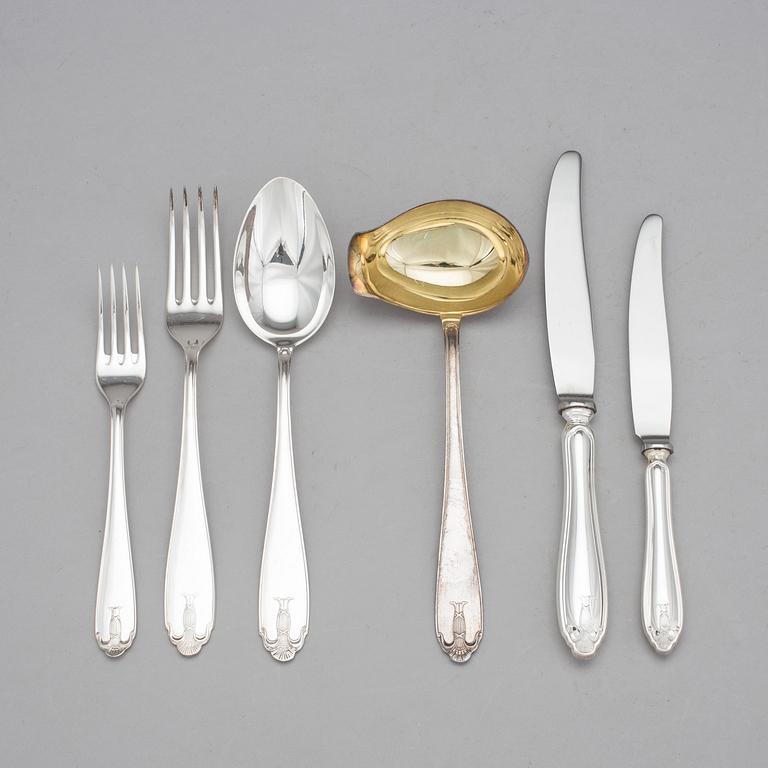 BESTICKUPPSÄTTNING, silver, 73 delar. "Vasa", formgiven Jacob Ängman, GAB Stockholm, 1960-80-tal. Vikt ca 2600 gram.