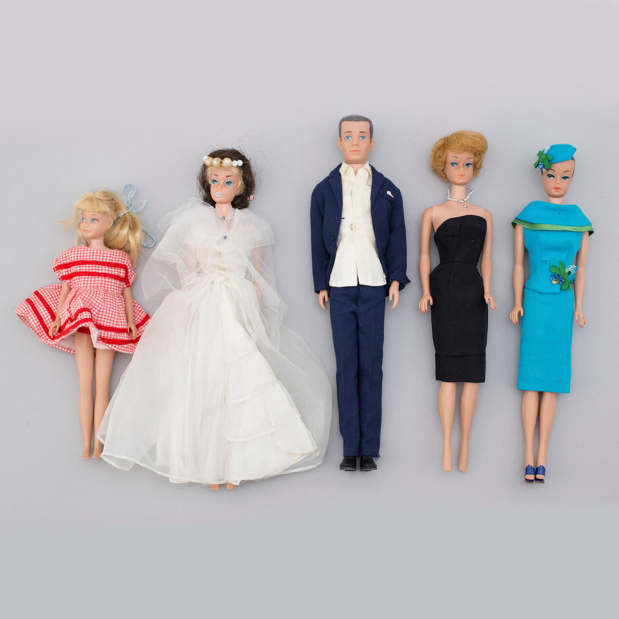 Five Barbie dolls, Mattel, 1950s/1960s.
