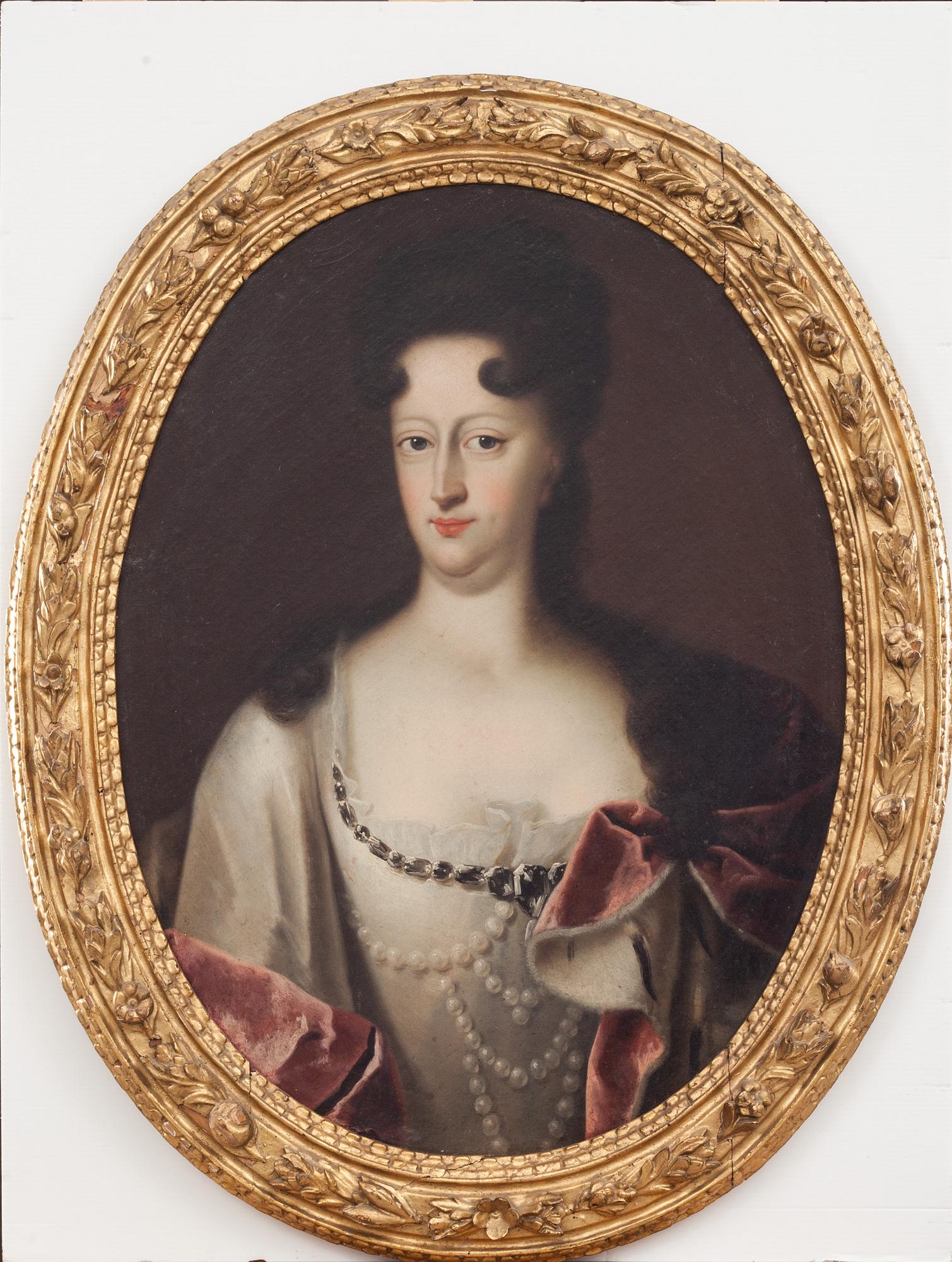 OKÄND KONSTNÄR, olja på uppfodrad duk, oval, 1700-tal.