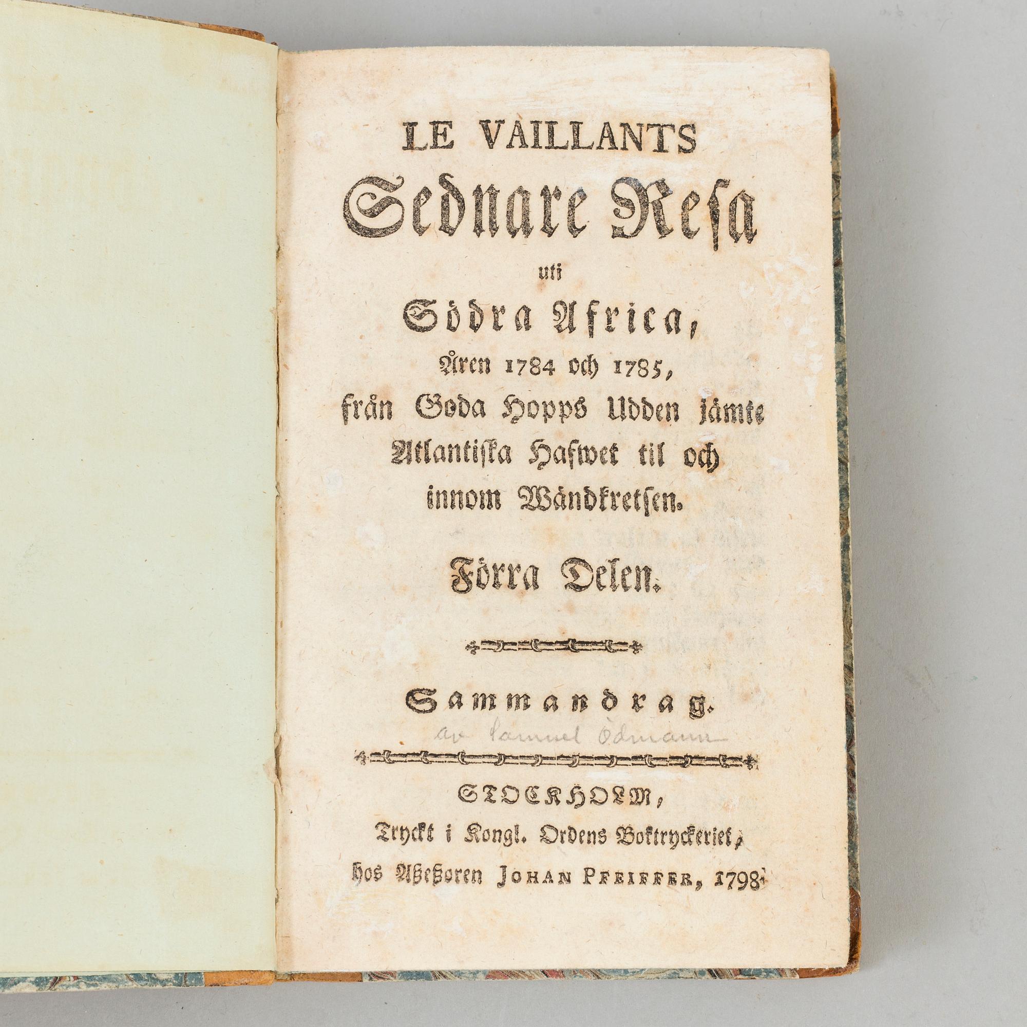 A book, Francois Le Vaillant, 
Stockholm 1798.
