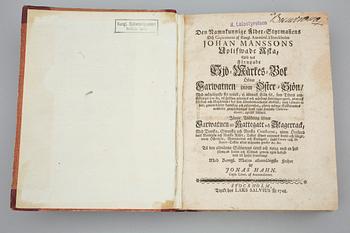 BOK, "Den namnkunnige ålder-styrmannens och capitainens af Kongl. Ammiral. i Stockholm Johan Månssons Uplifwade aska".