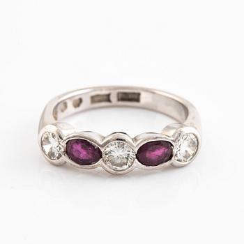 White gold and brilliant cut diamond and ruby ring.