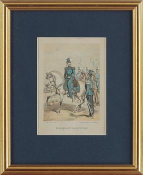 FÄRGPLANSCHER, 5st, xylografiska färgtryck utförda av Zamarski, utgivna av N.M. Lindh, Örebro, 1800-tal.