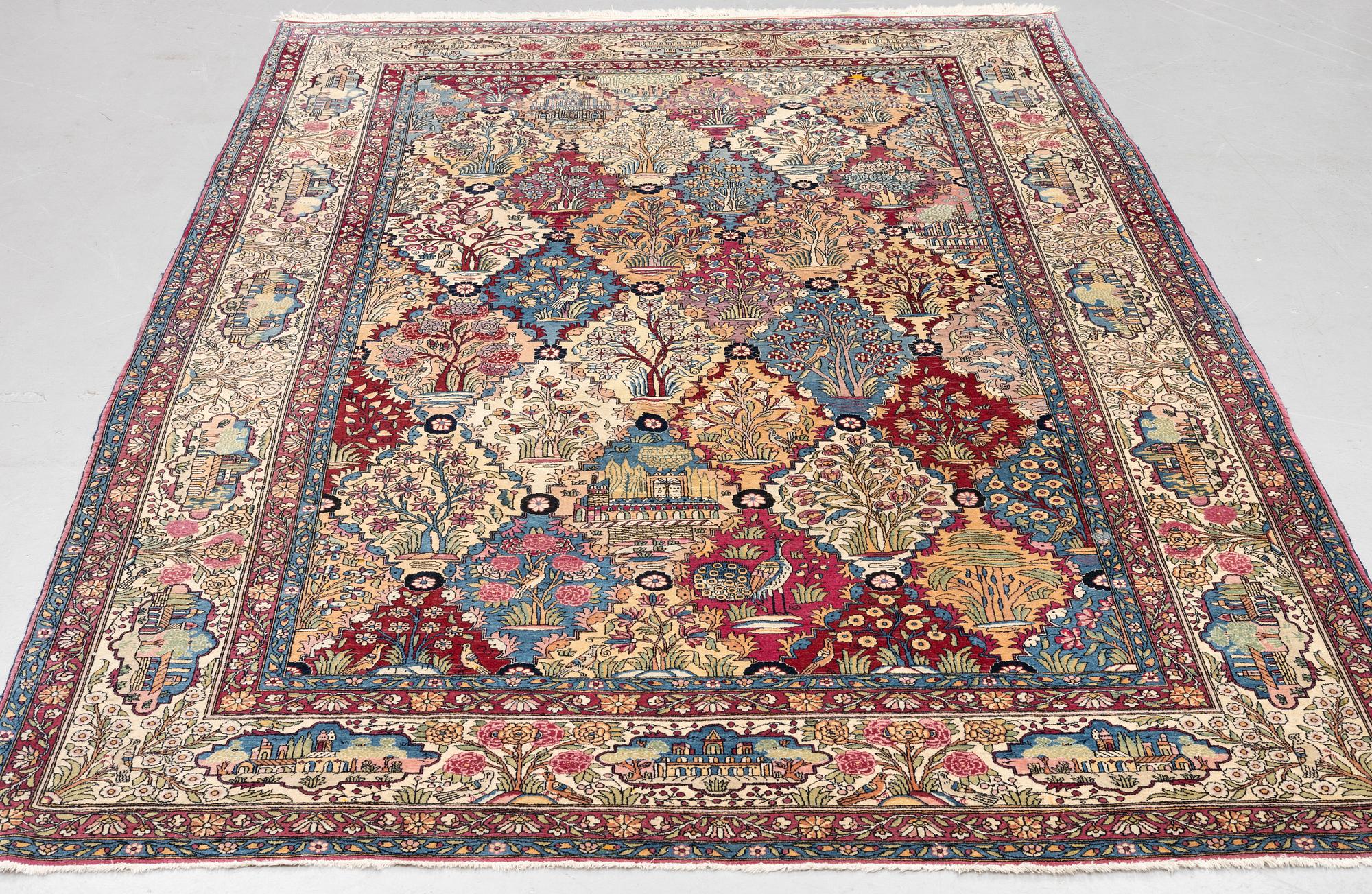 A carpet, figural semi-antique Kerman /Teheran, ca 319 x 210--215 cm.