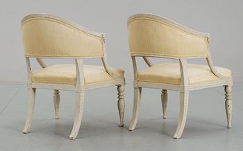 A pair of late Gustavian circa 1800 armchairs, by E. Ståhl.