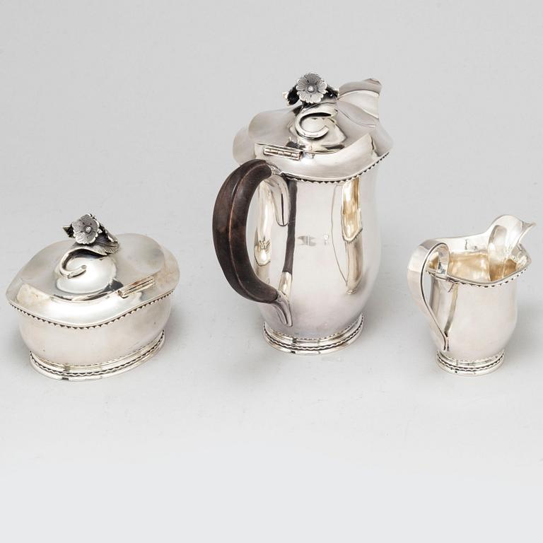 Eric Råström, kaffeservis, 3 delar, silver, Stockholm 1953.