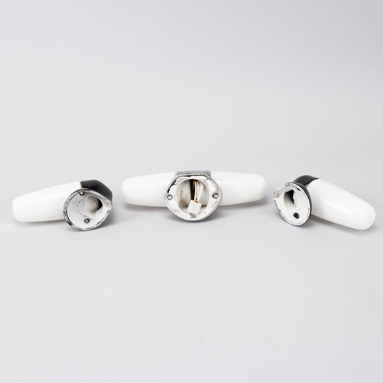 Wilhelm Wagenfeld, five glass and porelain bathroom lights, Lindner Keramik, Bamberg, 1950's/60's.